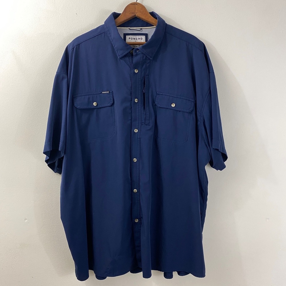 PONCHO 3XL Blue Shirt Vented Magnetic Pockets Short Sleeve Fishing Outdoor